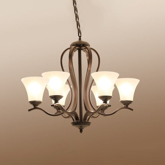 Opal Glass Vintage Chandelier Pendant Lighting Black Flared Design 3/6/8 Lights Bedroom Ceiling Lamp