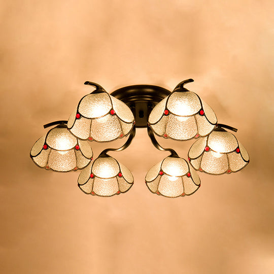Mediterranean Scalloped Stained Glass Ceiling Fixture With Flush Mount Design - Choose From 3 6 Or