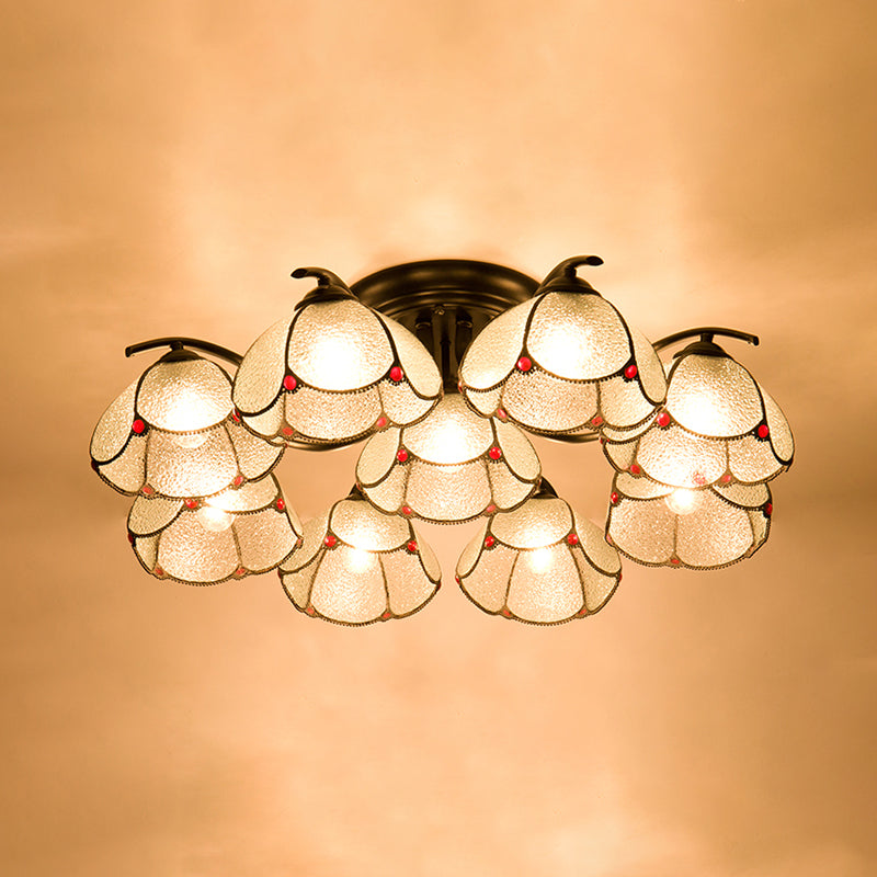 Mediterranean Scalloped Stained Glass Ceiling Fixture With Flush Mount Design - Choose From 3 6 Or