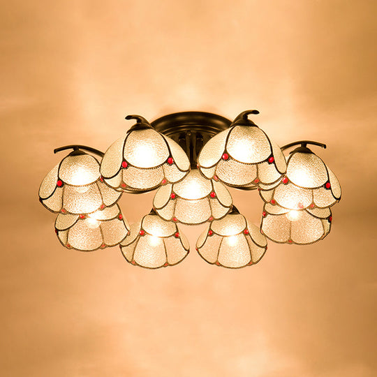 Mediterranean Scalloped Stained Glass Ceiling Fixture With Flush Mount Design - Choose From 3 6 Or