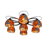 Tiffany Stained Glass Bowl Ceiling Light Fixture - Red/Orange/Green Semi Flush Mount 3/7/9 Heads 7 /