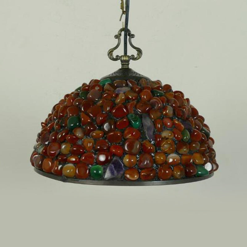 Mediterranean Black Stone Suspension Pendant - Sleek Dome Hanging Light With 1-Light Fixture
