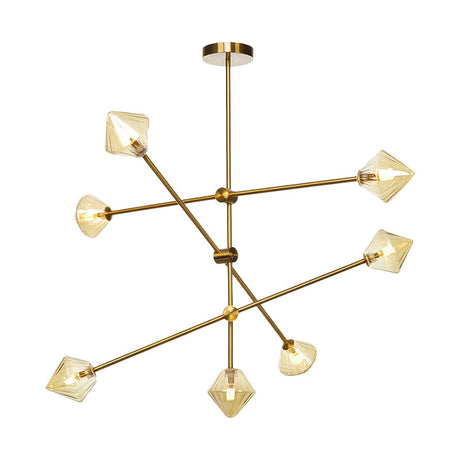 Amber Ribbed Glass Cone Chandelier - Modern 7-Head Dining Room Hanging Light Kit