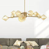 Amber Glass Modern Diamond Chandelier Light - Bedroom Lighting Fixture (12 Heads)