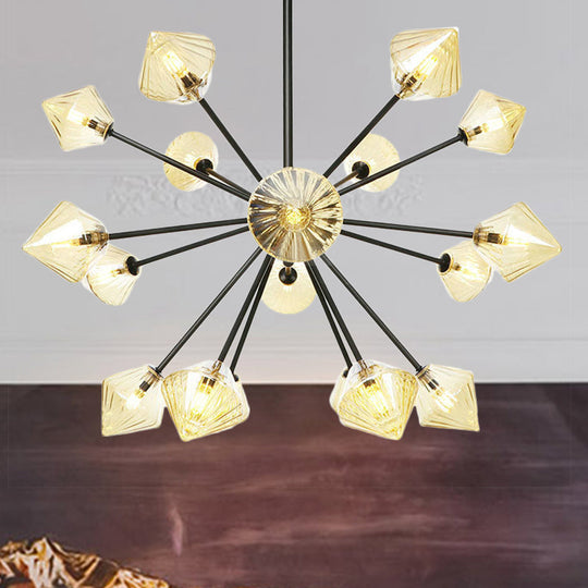Modern Amber Glass Semi Flush Ceiling Light - 18 Bulbs Perfect For Living Room