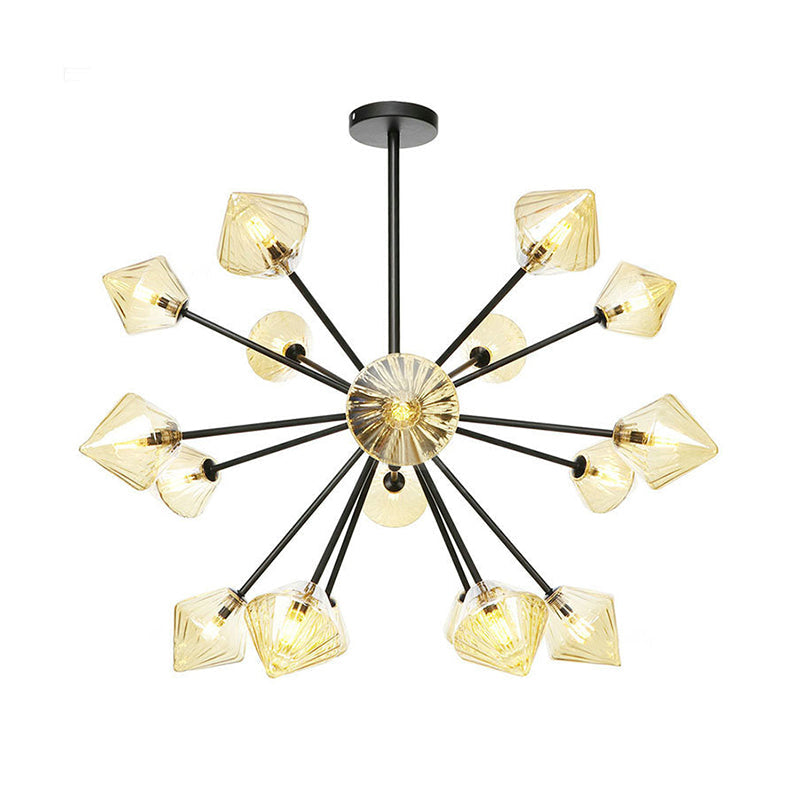 Modern Amber Glass Semi Flush Ceiling Light - 18 Bulbs Perfect For Living Room