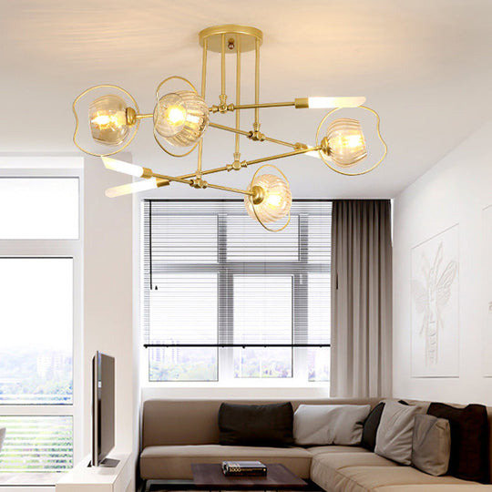 Modern 6/8 Heads Gold Chandelier With Amber Glass Shade