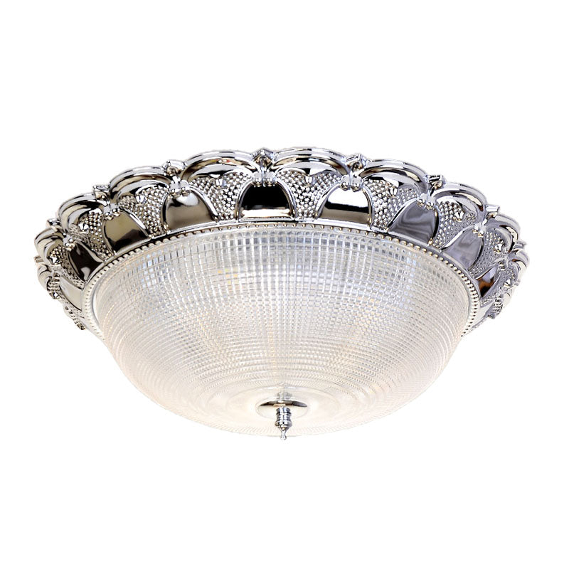 Contemporary Silver Crystal Dome Flush Mount Ceiling Light With 3 Heads