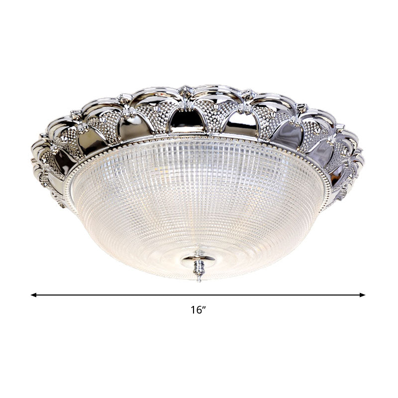 Contemporary Silver Crystal Dome Flush Mount Ceiling Light With 3 Heads