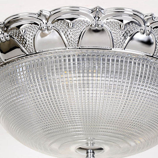 Contemporary Silver Crystal Dome Flush Mount Ceiling Light With 3 Heads