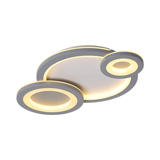 Modern Led Flush Ceiling Lamp With Acrylic Shade - Grey/White Round Mount Warm/White Light