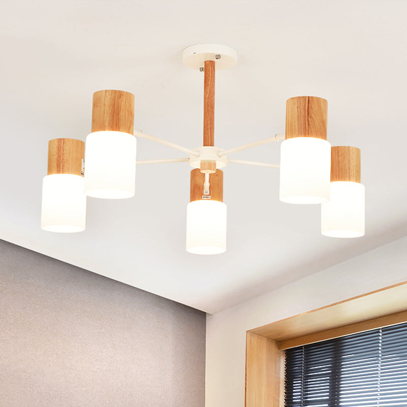 Chinese Wooden Semi - Flush Light With 5/8 Bulbs - Beige For Living Room Ceiling