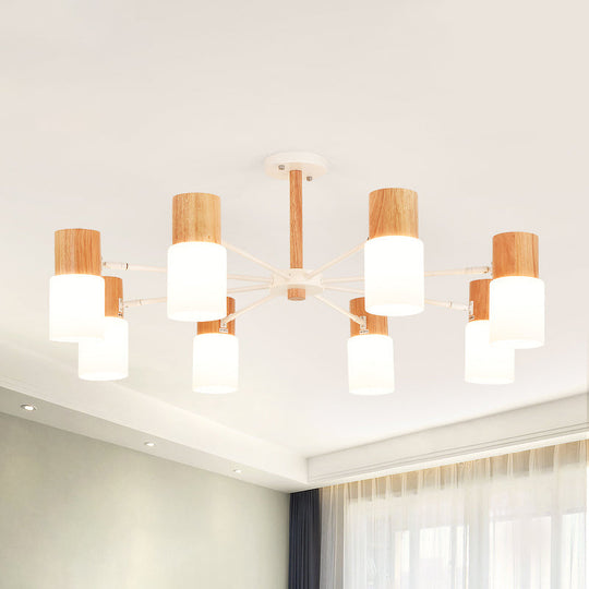 Chinese Wooden Semi - Flush Light With 5/8 Bulbs - Beige For Living Room Ceiling 8 / Wood