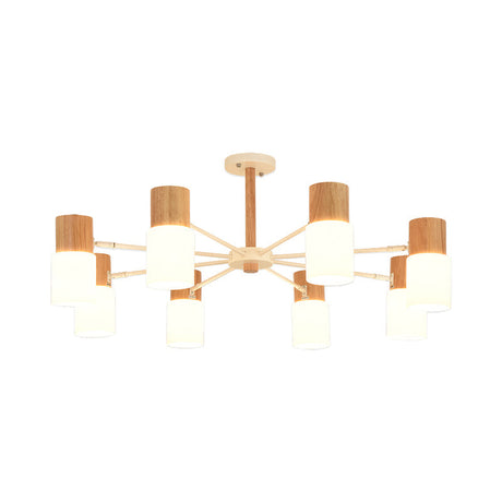 Chinese Wooden Semi-Flush Light With 5/8 Bulbs - Beige For Living Room Ceiling