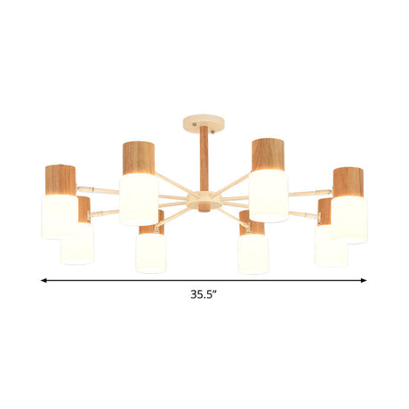 Chinese Wooden Semi-Flush Light With 5/8 Bulbs - Beige For Living Room Ceiling