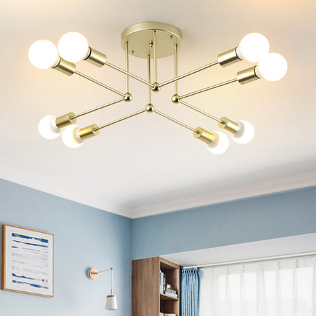 Contemporary Metal Radial Chandelier - 8-Head Gold Ceiling Hanging Light