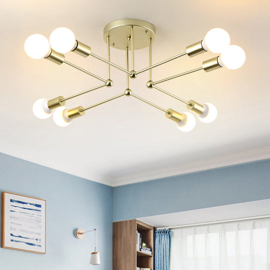 Contemporary Metal Radial Chandelier - 8-Head Gold Ceiling Hanging Light