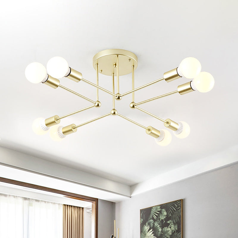Contemporary Gold Metal Radial Chandelier Ceiling Light With 8 Heads