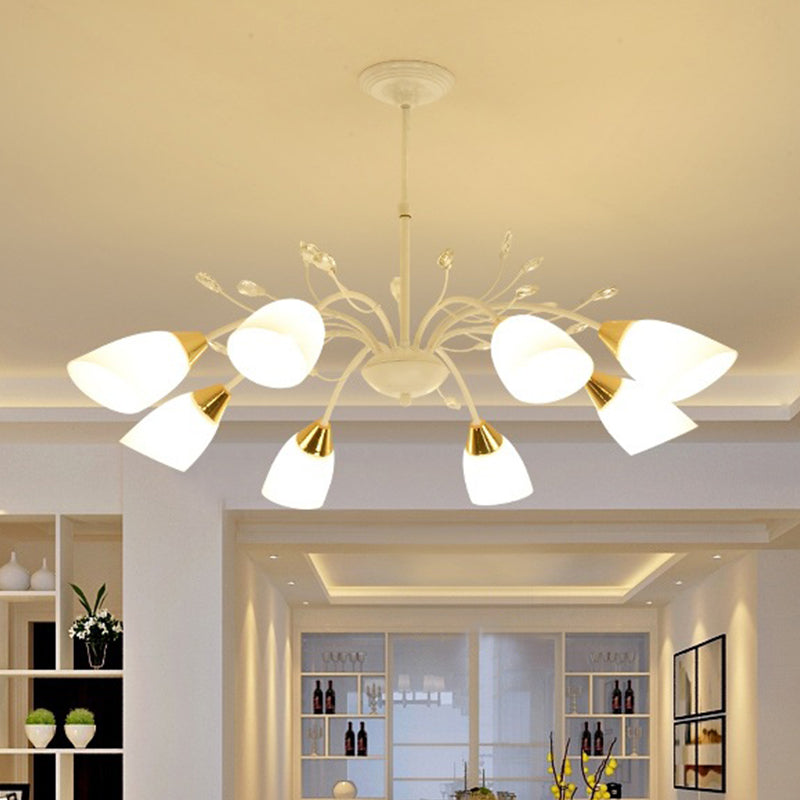 Modern Opal Glass Floral Chandelier With 8 Hanging Ceiling Lights In White