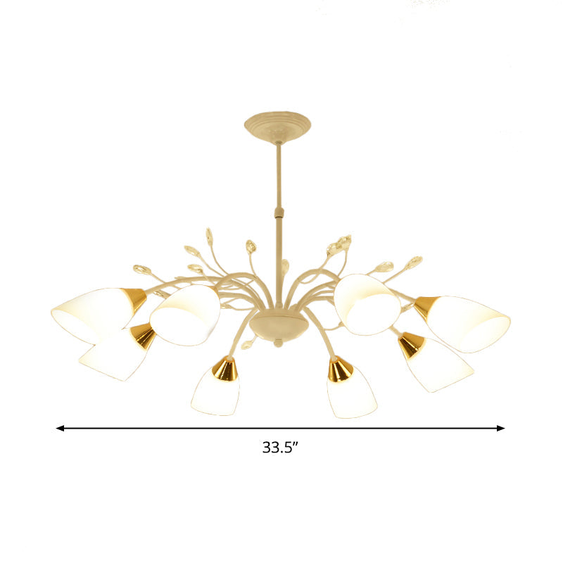 Modern Opal Glass Floral Chandelier With 8 Hanging Ceiling Lights In White