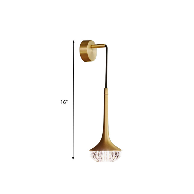 Gold Crystal Teardrop Wall Sconce Light - Modern 1-Head Led Fixture With Metal Backplate