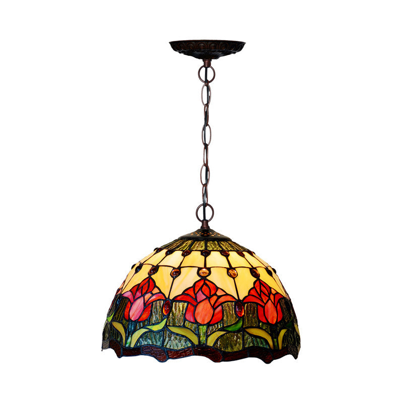 Tiffany Red/Green Cut Glass Chandelier Light - 1/2 Lights Suspended Lamp For Kitchen (12’/16’ W)