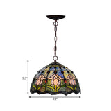Red/Green Tiffany Cut Glass Chandelier Light - 1/2 Lights Kitchen Suspension Lamp 12/16 Width