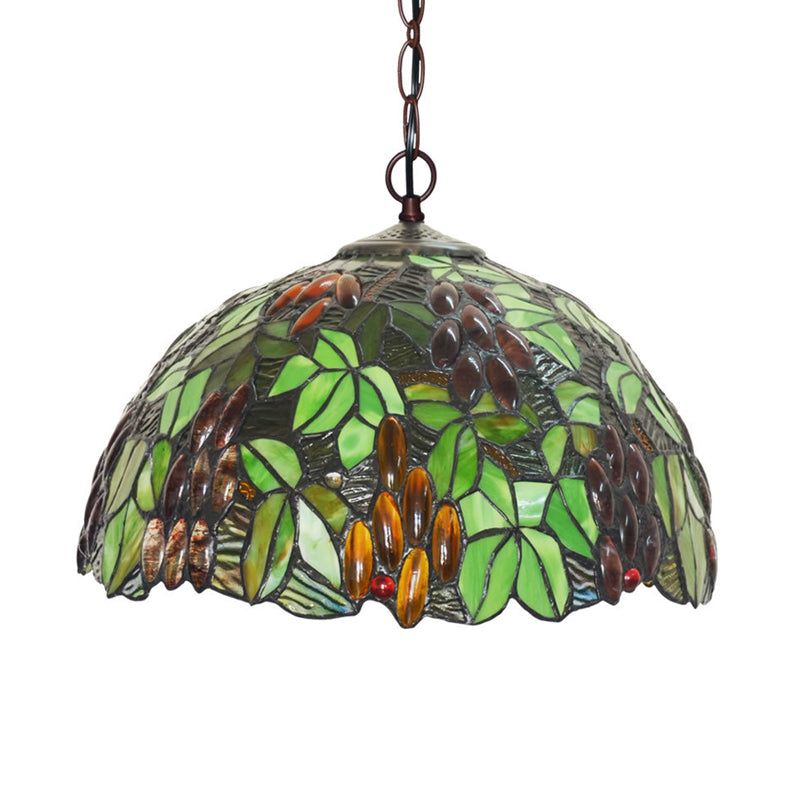 2-Light Domed Ceiling Chandelier With Stained Glass Tiffany Pendant Lighting In Red Green And Purple