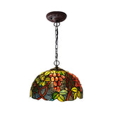 Tiffany Stained Glass Chandelier - 2-Light Domed Ceiling Pendant In Red/Green/Purple Purple