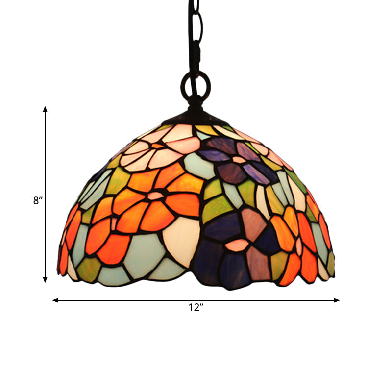Mediterranean Black Blossom Down Lighting Pendant Light With Colorful Stained Glass - 1