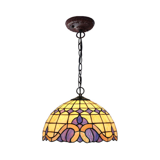 Tiffany-Style Blue Stained Glass Domed Drop Pendant - 12’/16’ Sizes Coffee Chandelier Light For