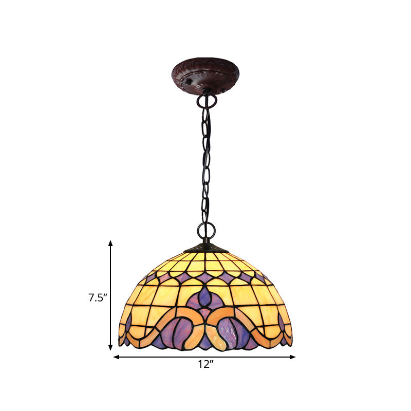 Tiffany-Style Blue Stained Glass Domed Drop Pendant - 12’/16’ Sizes Coffee Chandelier Light For