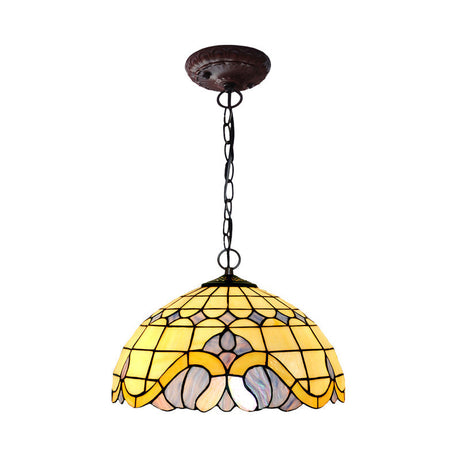 Tiffany-Style Blue Stained Glass Domed Drop Pendant Light - Coffee Chandelier For Dining Room (12/16