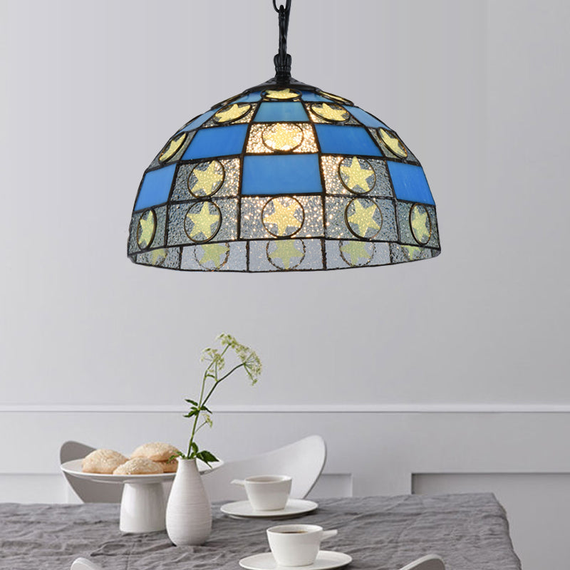 Black Tiffany-Style Glass Star Pendant Light - 12’/16’ Wide 1-Light Fixture