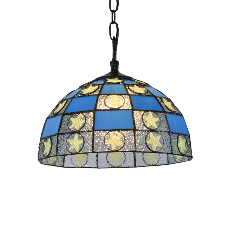 Black Tiffany-Style Glass Star Pendant Light - 12’/16’ Wide 1-Light Fixture