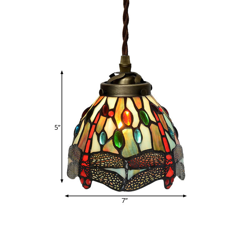 Baroque Dragonfly/Flower Stained Glass Pendant Light For Kitchen