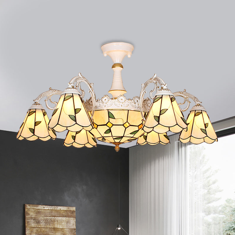 Baroque White/Blue/Silver Glass 9 - Light Ceiling Light Fixture For Bedroom