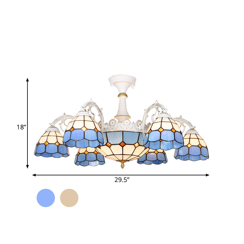 Baroque White/Blue/Silver Glass 9 - Light Ceiling Light Fixture For Bedroom