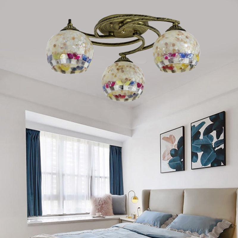 Shell Globe Semi Flush Ceiling Light - Mediterranean Style White/Colorful Lighting Fixture For