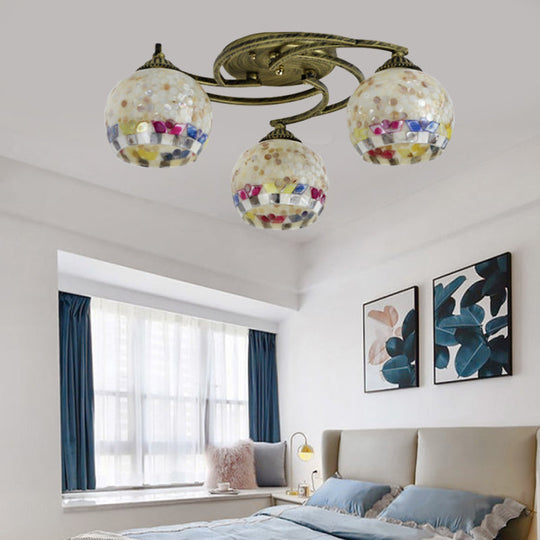 Shell Globe Semi Flush Ceiling Light - Mediterranean Style White/Colorful Lighting Fixture For