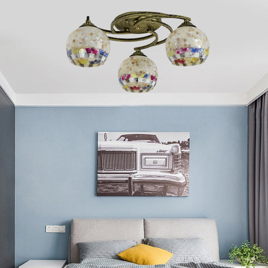 Shell Globe Semi Flush Ceiling Light - Mediterranean Style White/Colorful Lighting Fixture For