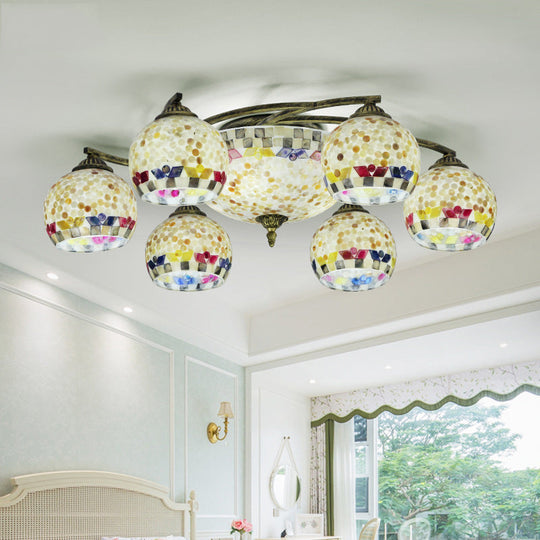 Shell Globe Semi Flush Ceiling Light - Mediterranean Style White/Colorful Lighting Fixture For