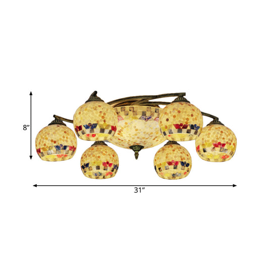 Shell Globe Semi Flush Ceiling Light - Mediterranean Style White/Colorful Lighting Fixture For