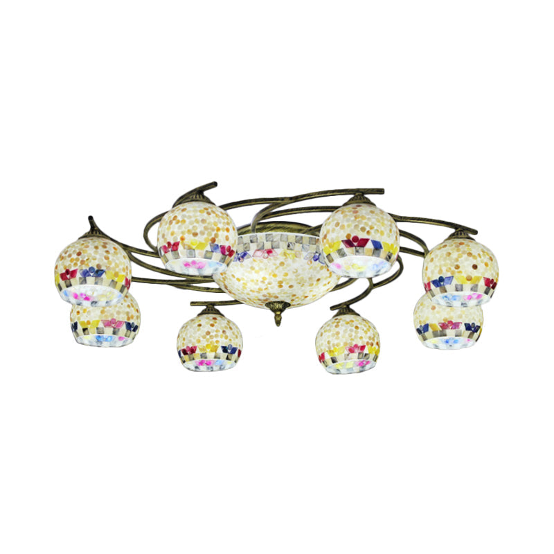 Shell Globe Semi Flush Ceiling Light - Mediterranean Style White/Colorful Lighting Fixture For