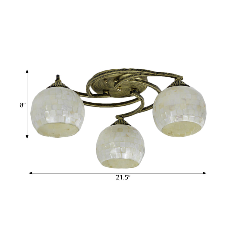Shell Globe Semi Flush Ceiling Light - Mediterranean Style White/Colorful Lighting Fixture For