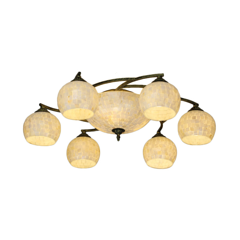 Shell Globe Semi Flush Ceiling Light - Mediterranean Style White/Colorful Lighting Fixture For