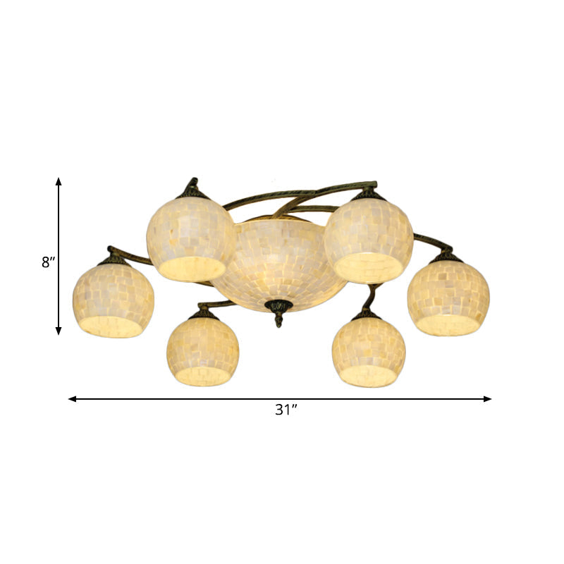 Shell Globe Semi Flush Ceiling Light - Mediterranean Style White/Colorful Lighting Fixture For