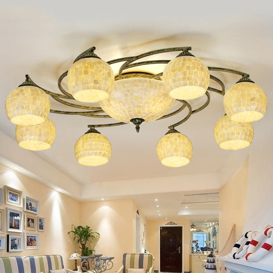 Shell Globe Semi Flush Ceiling Light - Mediterranean Style White/Colorful Lighting Fixture For
