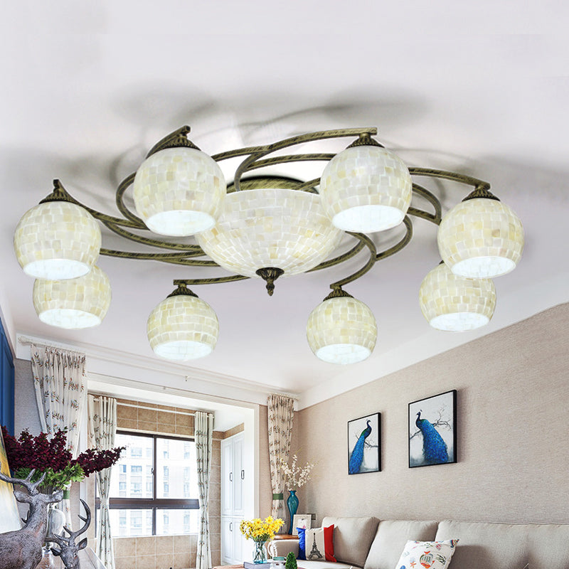 Shell Globe Semi Flush Ceiling Light - Mediterranean Style White/Colorful Lighting Fixture For