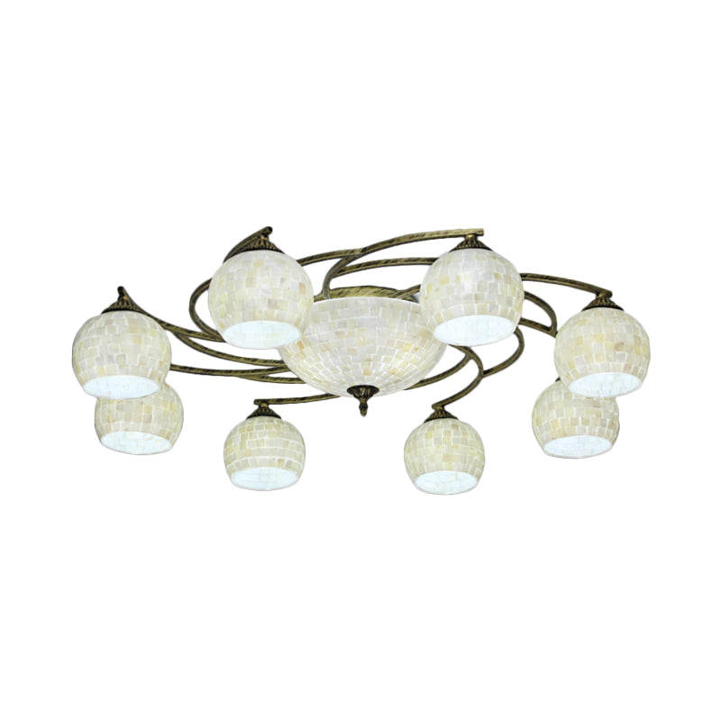 Shell Globe Semi Flush Ceiling Light - Mediterranean Style White/Colorful Lighting Fixture For